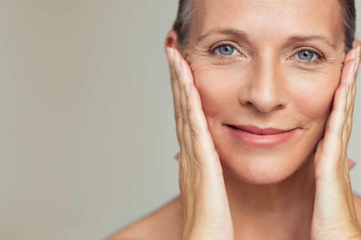 Elderly woman with clear skin.