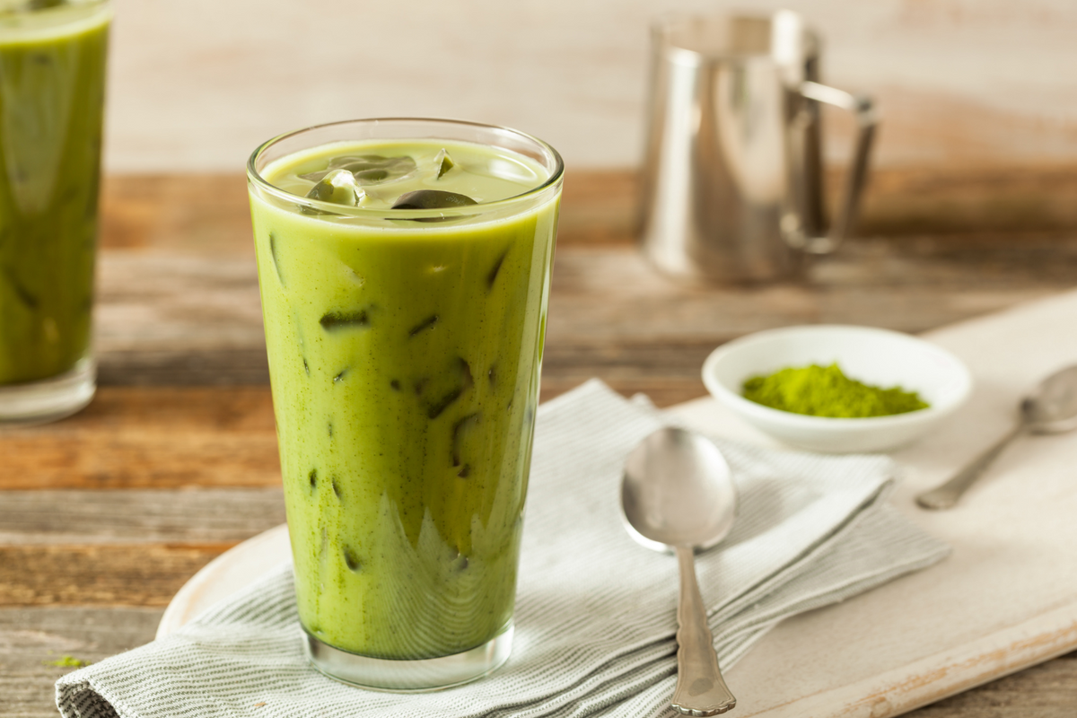 Simple iced matcha drink.