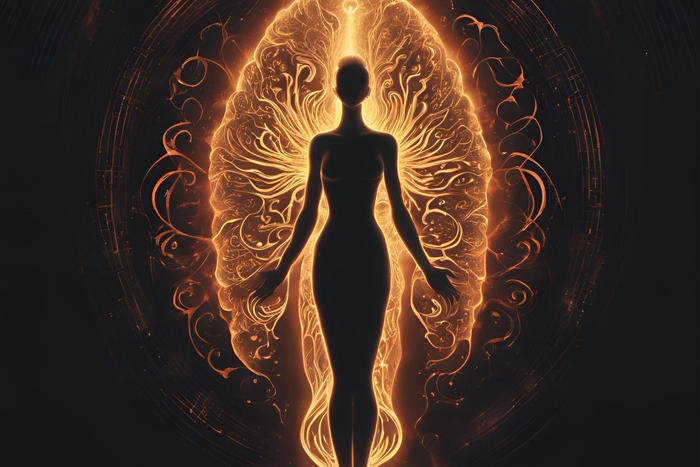 Human silhouette glowing due to CoQ10.