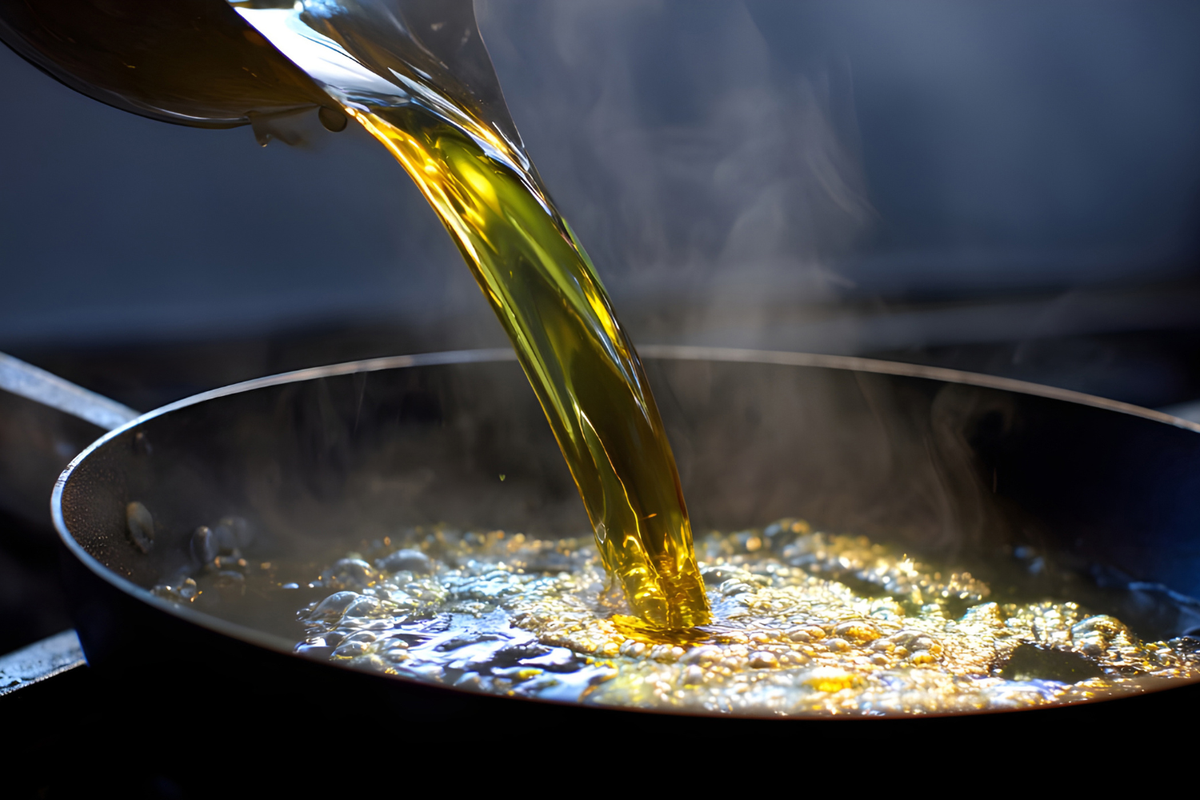 oilive oil being poured to a pan for frying