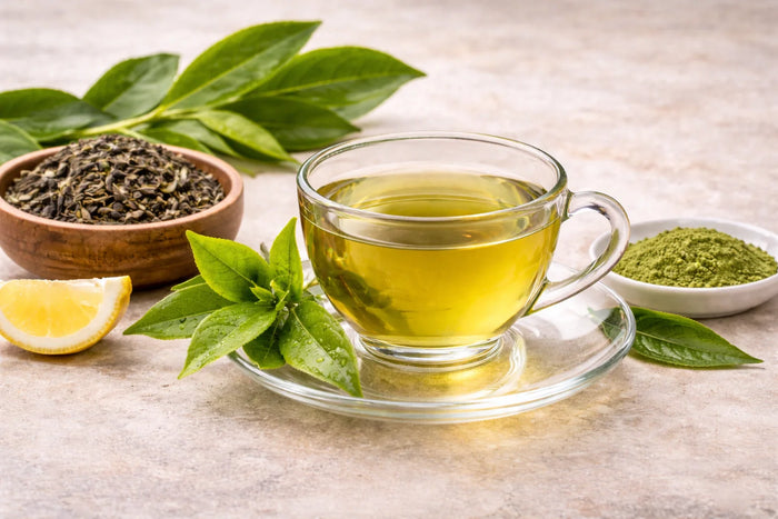 A cup of green tea.