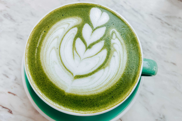 Matcha latte with latte art.