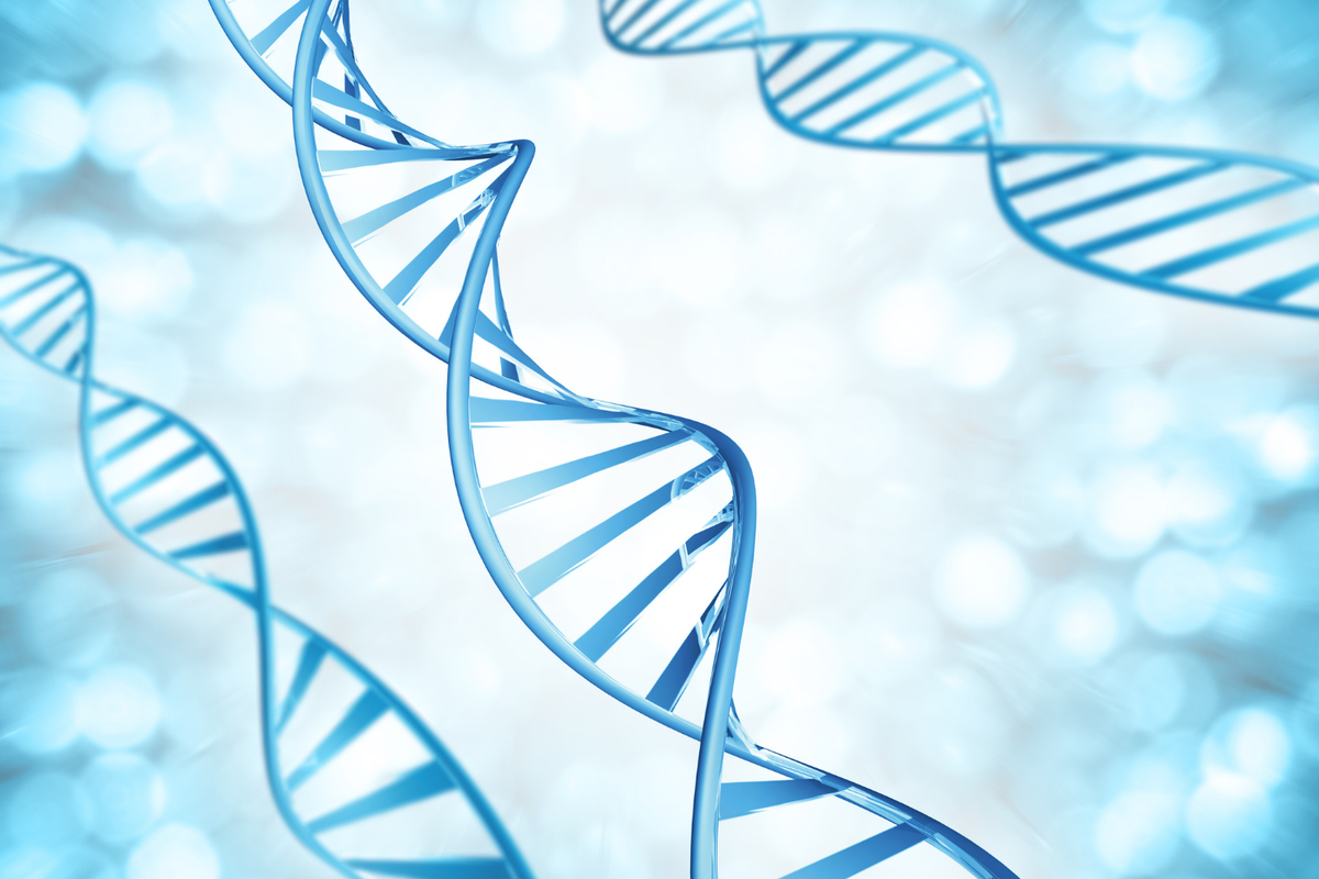 Blue DNA helix illustration representing melatonin DNA repair research, cellular health, and oxidative stress support.
