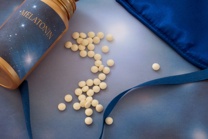 Bottle of melatonin supplements.