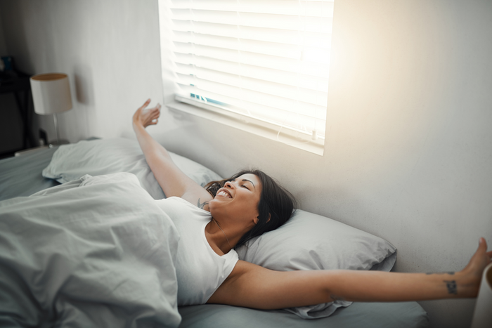 Woman who just woke up looking refreshed.