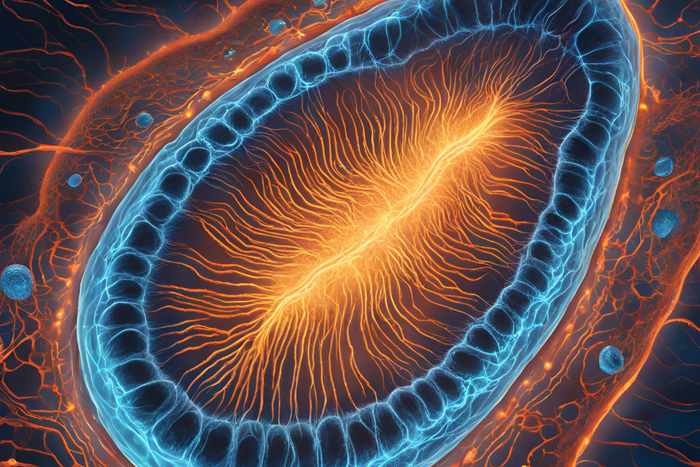 A glowing mitochondria.