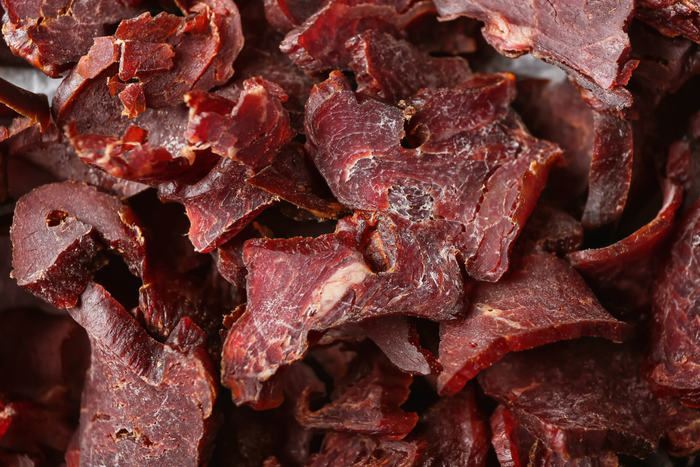 Close up of beef jerky.