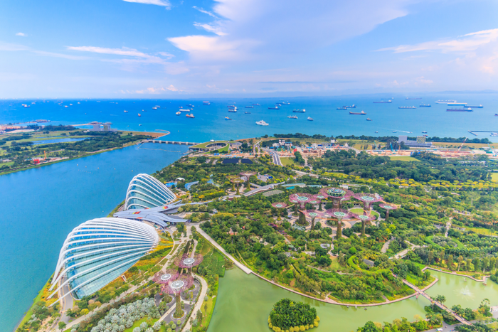 A panoramic view of Singapore's modern cityscape.